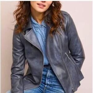 Anthropologie Vegan Leather Jacket Peplum Asymmetrical Moto Gray Size S